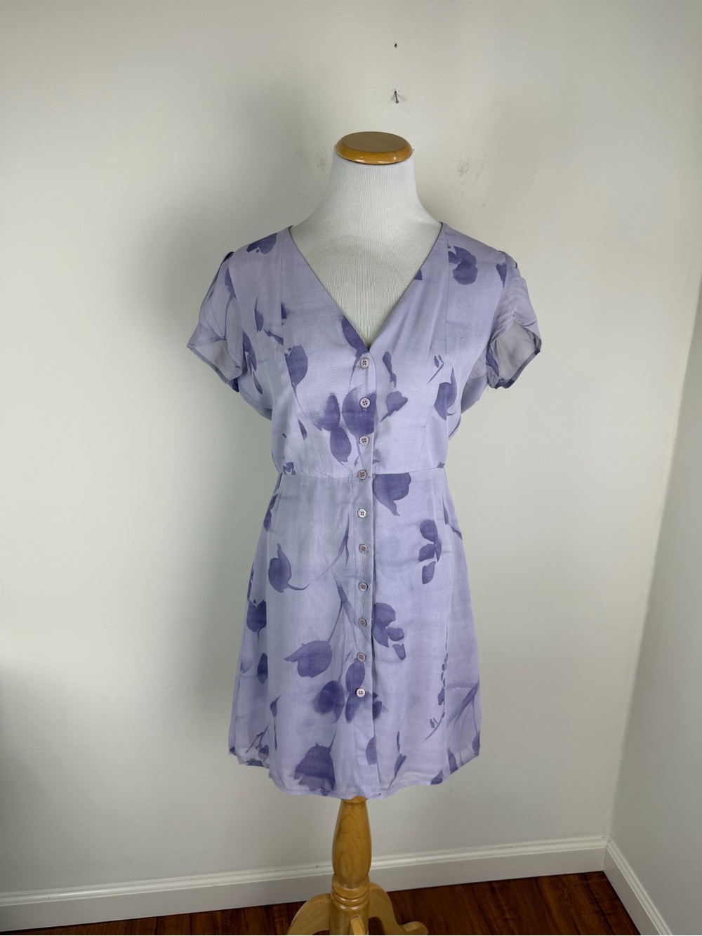 Reformation Purple Floral Short Sleeve Button Front Mini Dress Size 6